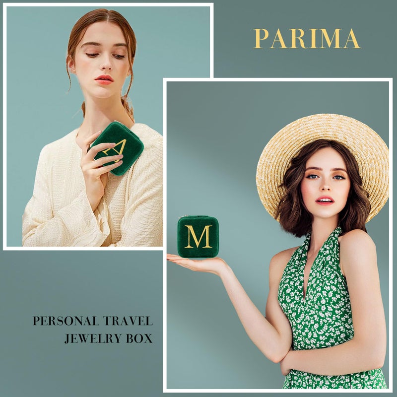 Parima Gifts for Her - Gifts for Women, Plush Velvet Travel Jewelry Case, Small Jewelry Box, Birthday Gift for Women Her, Personalized Gifts - Letter A, Green - Image 3