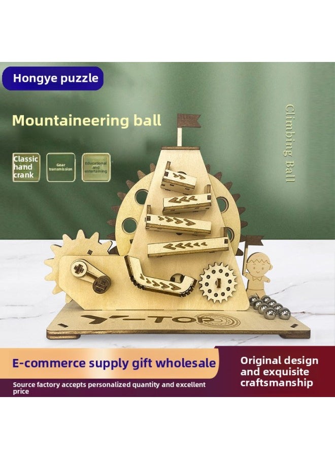 null - Hand Track Ball Wooden Three-dimensional Puzzle Diy Handmade Toy Mechanical Transmission Model Children's Gift-Color:Mountaineering Ball - Image 1