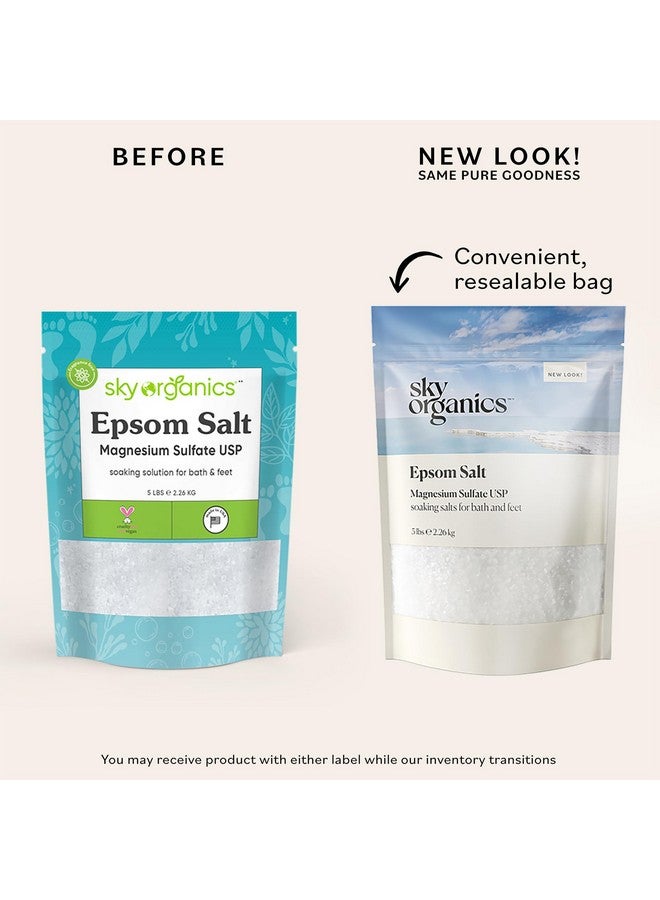 سكاي أورغانكس سكاي أورجانيكس - ملح إبسوم للاستحمام، 5 أرطال - كبريتات المغنيسيوم USP - نقي 100%، حبيبات متوسطة - بدون رائحة - أملاح استحمام للنقع - كيس قابل لإعادة الإغلاق - طبيعي، نباتي، خالٍ من القسوة - العناية الذاتية - الاستحمام والقدمين - Image 2