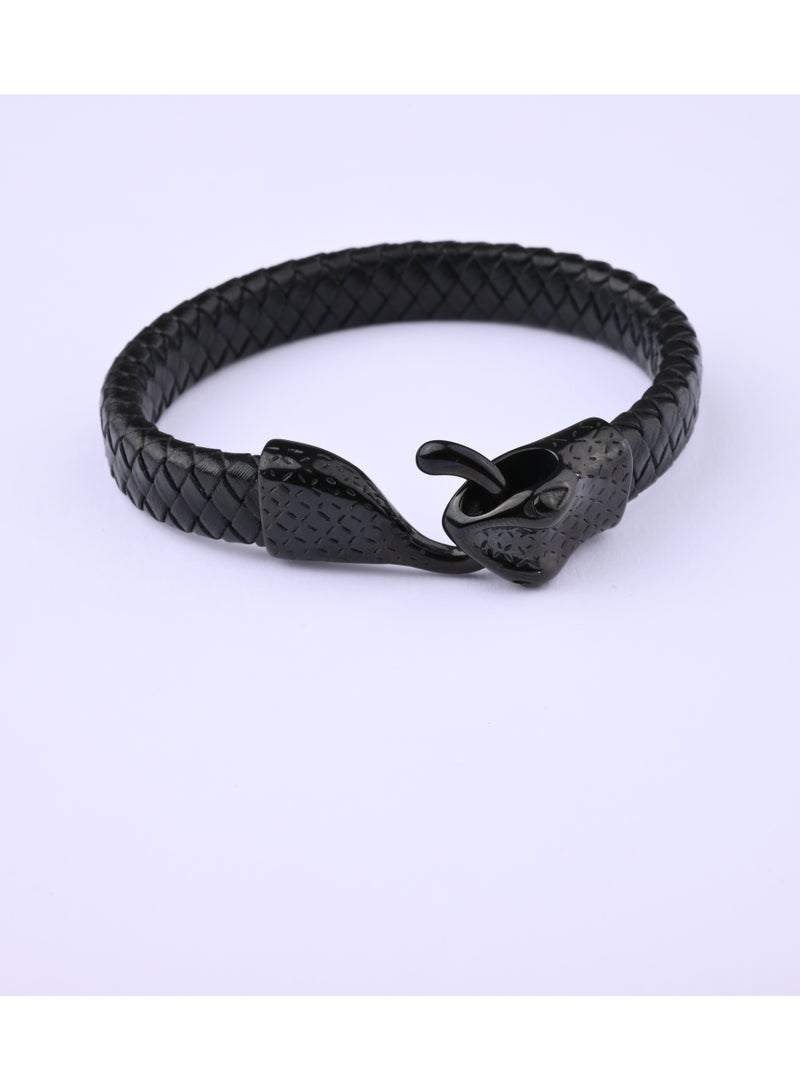 Akhet Men's natural leather bracelet with a snake head, suitable for all ages, black color - Image 2