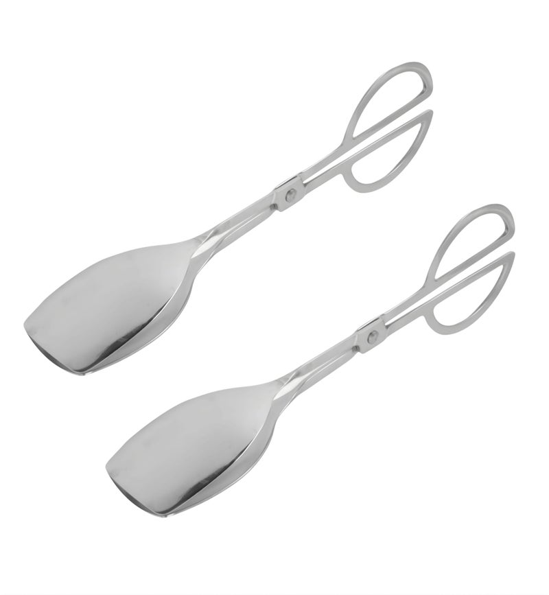 Stainless Steel Pastry Tongs For Serving Desserts And Bakery Scissors Shape Set Of 2 Pieces - Silver - Image 1