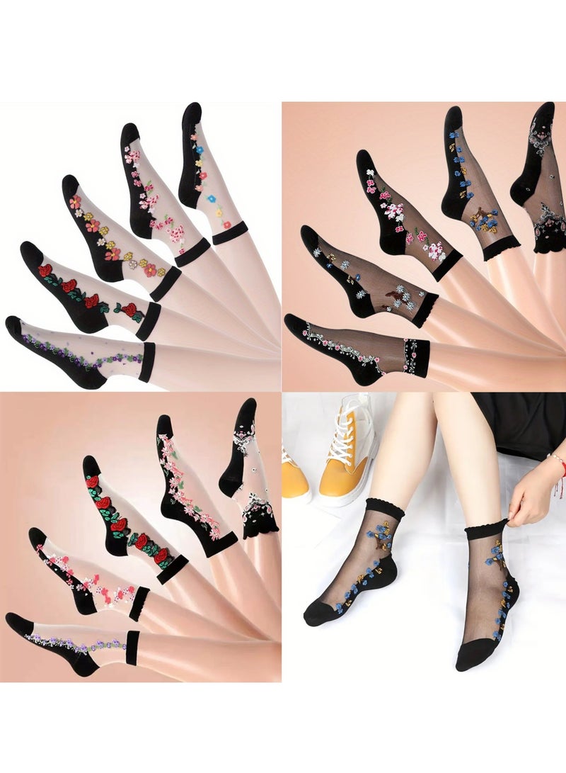 15-Pack Floral Glass Silk Women's Socks - Breathable, Durable  Luxurious, Perfect for Everyday Elegance - Image 1
