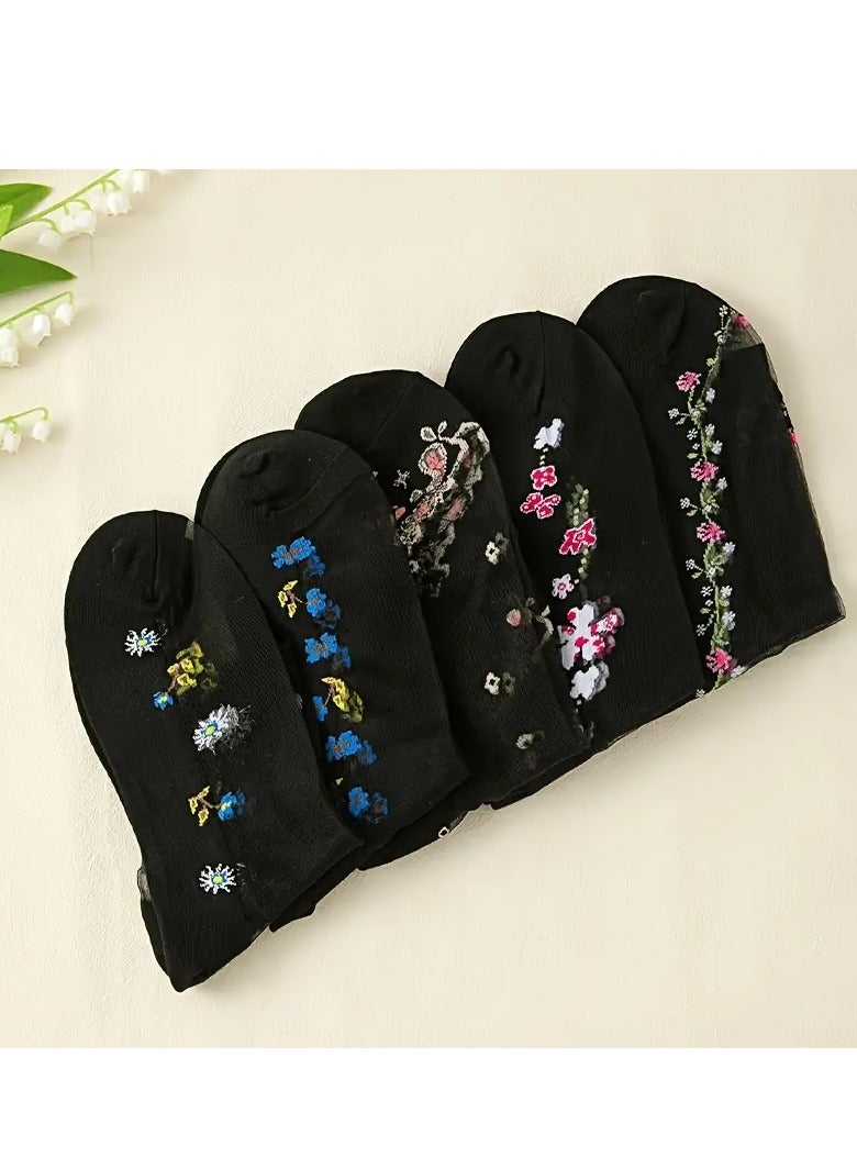 15-Pack Floral Glass Silk Women's Socks - Breathable, Durable  Luxurious, Perfect for Everyday Elegance - Image 2
