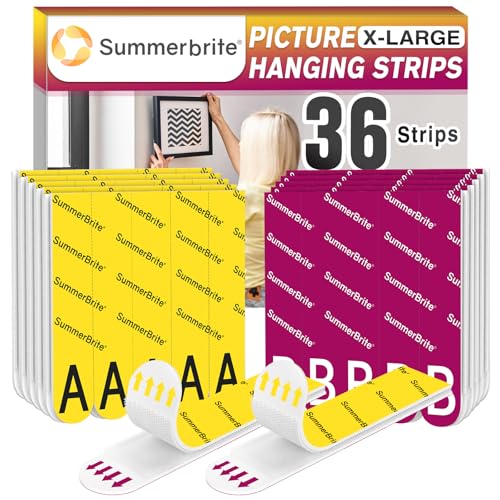 Summerbrite Picture Hanging Strips Heavy Duty XL 18 Pairs/36Strips, Damage Free Hanging Picture Hangers, Removable Adhesive Hook and Loop Wall Strips, Frame Stickers No Nails for Home Decor Wall Posters - Image 1