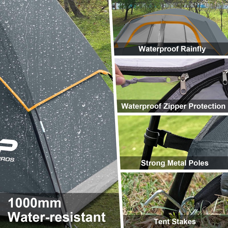 CAMPROS CP Tent 8 Person Camping Tents, Waterproof Windproof Family Dome Tent with Rainfly, Large Mesh Windows, Wider Door, Easy Setup, Portable with Carry Bag (Gray) - Image 3