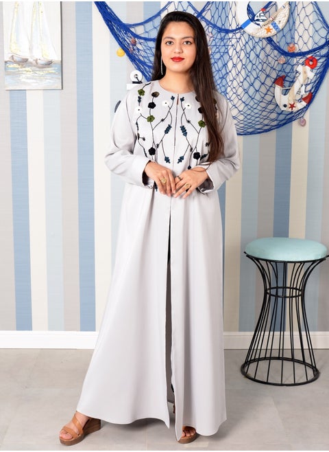 Round Neck Beads Embellished Embroidered Abaya
