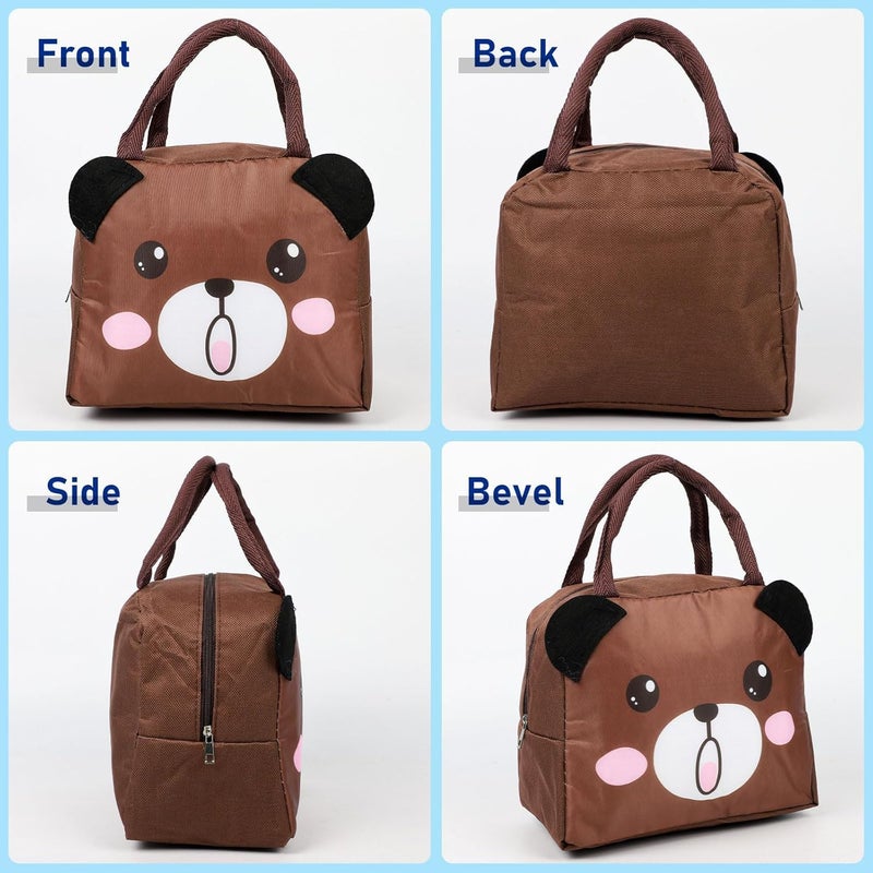 Flywind Kids Lunch Bag for Girls Boys Students | Small Foldable Waterproof Lunch Box for Travel Picnic School | Reusable Cartoon Insulated Lunchbag (Brown Bear) - Image 5