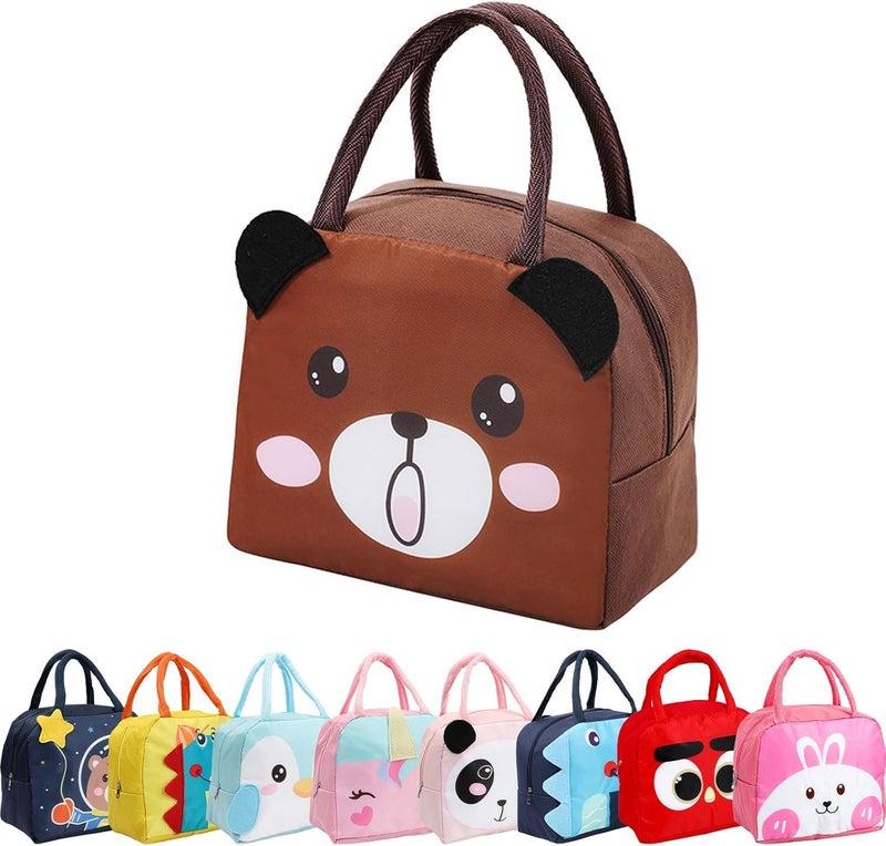 Flywind Kids Lunch Bag for Girls Boys Students | Small Foldable Waterproof Lunch Box for Travel Picnic School | Reusable Cartoon Insulated Lunchbag (Brown Bear) - Image 1