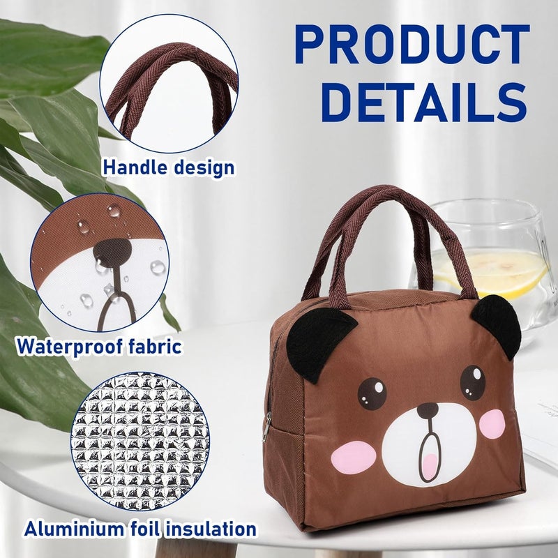 Flywind Kids Lunch Bag for Girls Boys Students | Small Foldable Waterproof Lunch Box for Travel Picnic School | Reusable Cartoon Insulated Lunchbag (Brown Bear) - Image 3