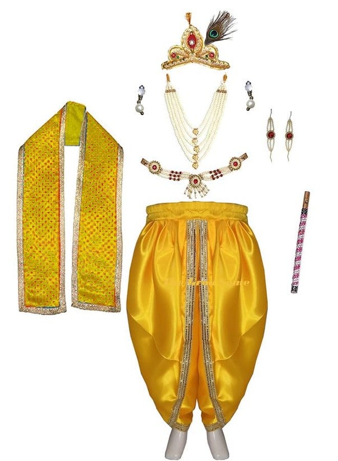 The GrowSome Satin,Polyester Shri Krishna Costume Dress For Baby Boy&Girl|Krishna Dress For Baby Boy Kids|Baby Little Krishna Ji Kanha Janmasthmi Costume For Kids|Krishna Dress For Kid(3-6 M,Yellow) - Image 1