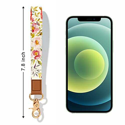 Hsxnam Wrist Lanyard Key Chain, Cute Wristlet Strap Keychain Holder for Women Men Keys ID Badges Phone Airpods, Flower Leaves - Image 2