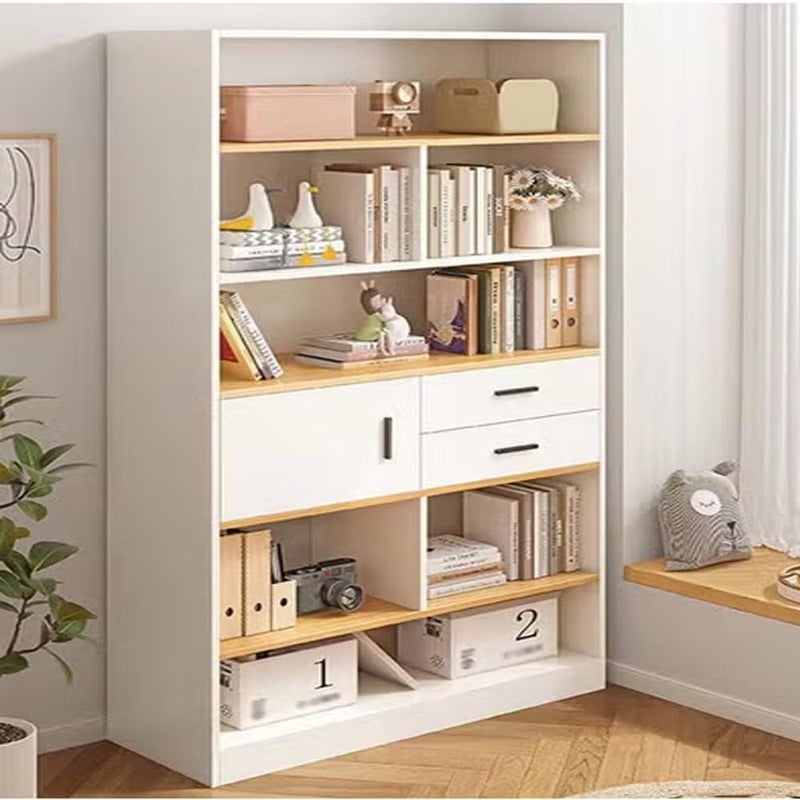 Raffine Multipurpose Multi-Tier Wooden Bookshelf, Large Storage Display Rack with Drawers, Vertical Freestanding Floor Shelf Bookcase for Living Room Home Office – 102x24x181 cm - Image 2