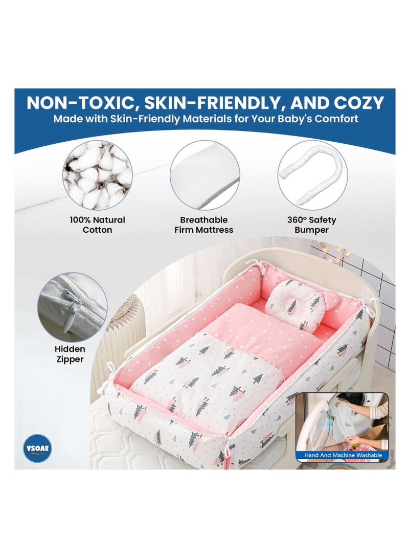 XiuWoo 4 Pack Portable Baby Nest, Adjustable Cozy Baby Lounger Nest, Reversible Baby Crib, Breathable Baby Sleeper, Sleeper in Bed with Baby Pillow, Baby Quilt - Image 2