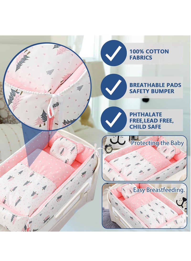 XiuWoo 4 Pack Portable Baby Nest, Adjustable Cozy Baby Lounger Nest, Reversible Baby Crib, Breathable Baby Sleeper, Sleeper in Bed with Baby Pillow, Baby Quilt - Image 5