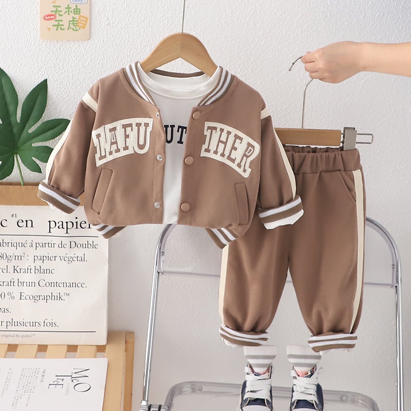 2025 Boys' New Children'S Wear Western Style Baby Baseball Three-Piece Set Suit Baby Handsome Children'S Coat - Image 5