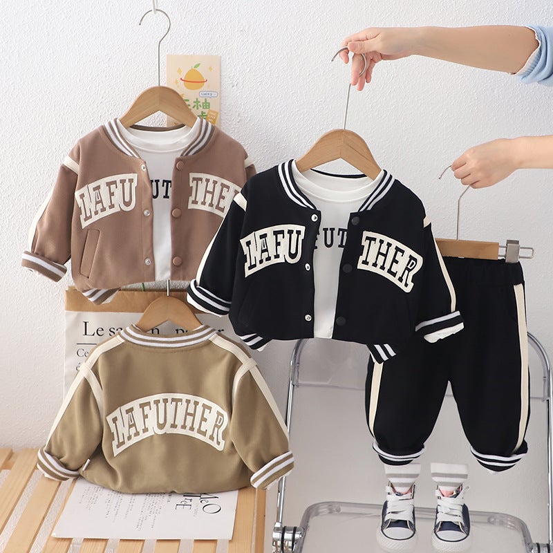 2025 Boys' New Children'S Wear Western Style Baby Baseball Three-Piece Set Suit Baby Handsome Children'S Coat - Image 2