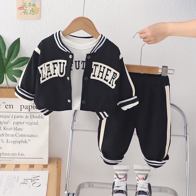 2025 Boys' New Children'S Wear Western Style Baby Baseball Three-Piece Set Suit Baby Handsome Children'S Coat - Image 1