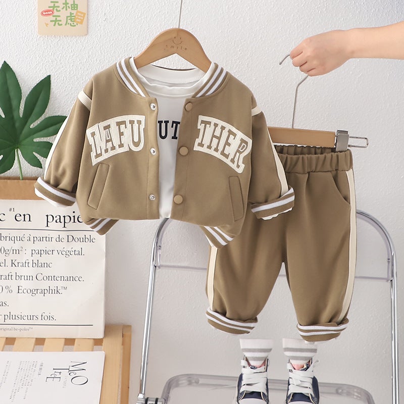 2025 Boys' New Children'S Wear Western Style Baby Baseball Three-Piece Set Suit Baby Handsome Children'S Coat - Image 3