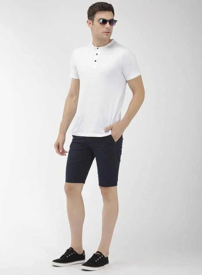 The Indian Garage Co Navy Blue Men Navy Blue Slim Fit Solid Shorts for Men | Best Price UAE