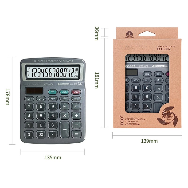 Desktop Calculator 12 Digit Large Solar Power and LCD Display Big Button Calculator Suitable for Office School Home for Kids Students Accountant - Image 4