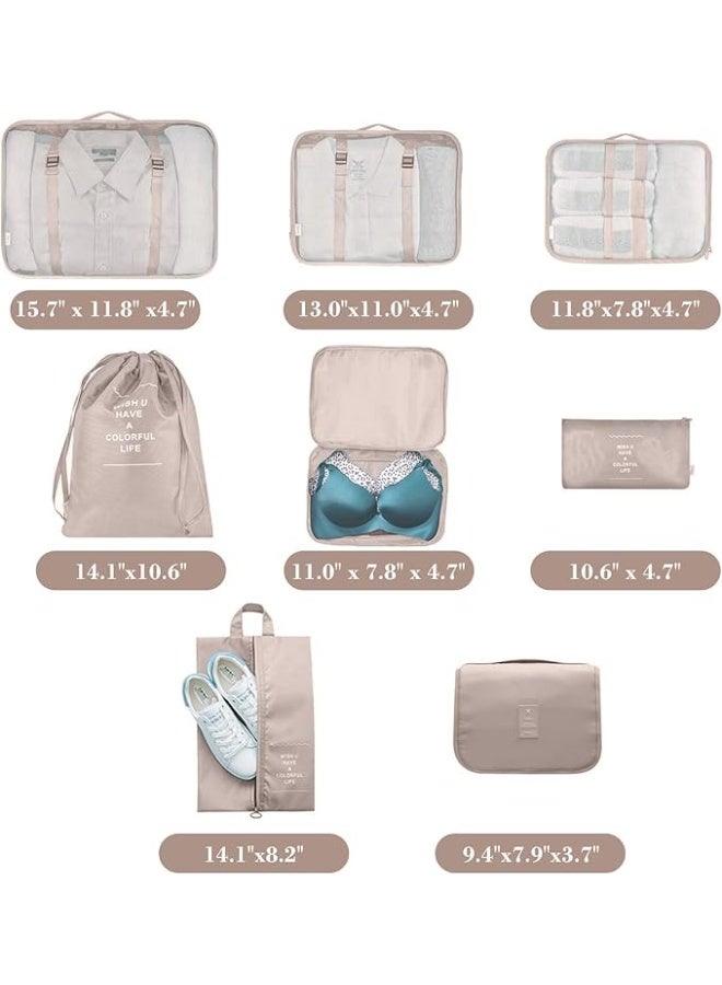 Cool Baby 8 Pcs Travel Packing Cubes for Suitcases Lightweight Travel Essential Bag with Toiletries Bag for Clothes Shoes Cosmetics Toiletries, For 18 32inches luggage Beige, Large - Image 2