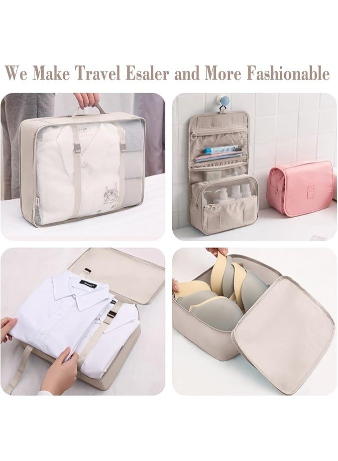 Cool Baby 8 Pcs Travel Packing Cubes for Suitcases Lightweight Travel Essential Bag with Toiletries Bag for Clothes Shoes Cosmetics Toiletries, For 18 32inches luggage Beige, Large - Image 3