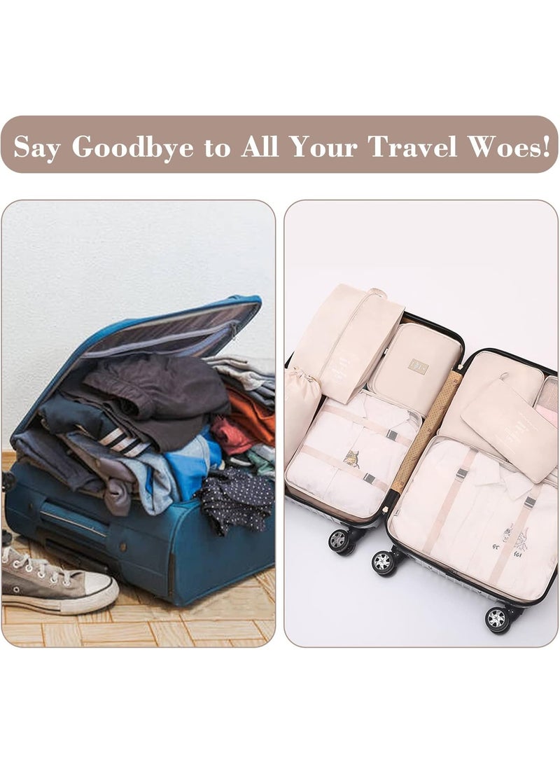Cool Baby 8 Pcs Travel Packing Cubes for Suitcases Lightweight Travel Essential Bag with Toiletries Bag for Clothes Shoes Cosmetics Toiletries, For 18 32inches luggage Beige, Large - Image 5