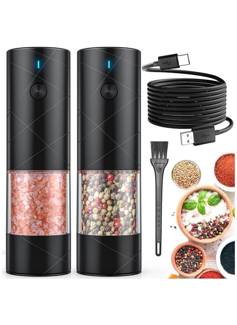 2Pack Electric Salt and Pepper Grinder Set USB Rechargeable with Warm LED Light, Adjustable Coarseness Large Capacity Automatic Salt Pepper Mill Grinder for Kitchen, Restaurant, Outdoor, Black - pzsku/ZC6C9759091336E99740CZ/45/_/1729651550/02727735-1442-4e75-b7e9-923a1b8d5ed9