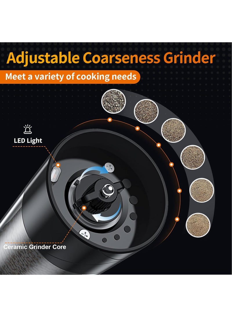 2Pack Electric Salt and Pepper Grinder Set USB Rechargeable with Warm LED Light, Adjustable Coarseness Large Capacity Automatic Salt Pepper Mill Grinder for Kitchen, Restaurant, Outdoor, Black - pzsku/ZC6C9759091336E99740CZ/45/_/1729651620/e4ac3fec-9135-470b-a30a-a15e14159cdb