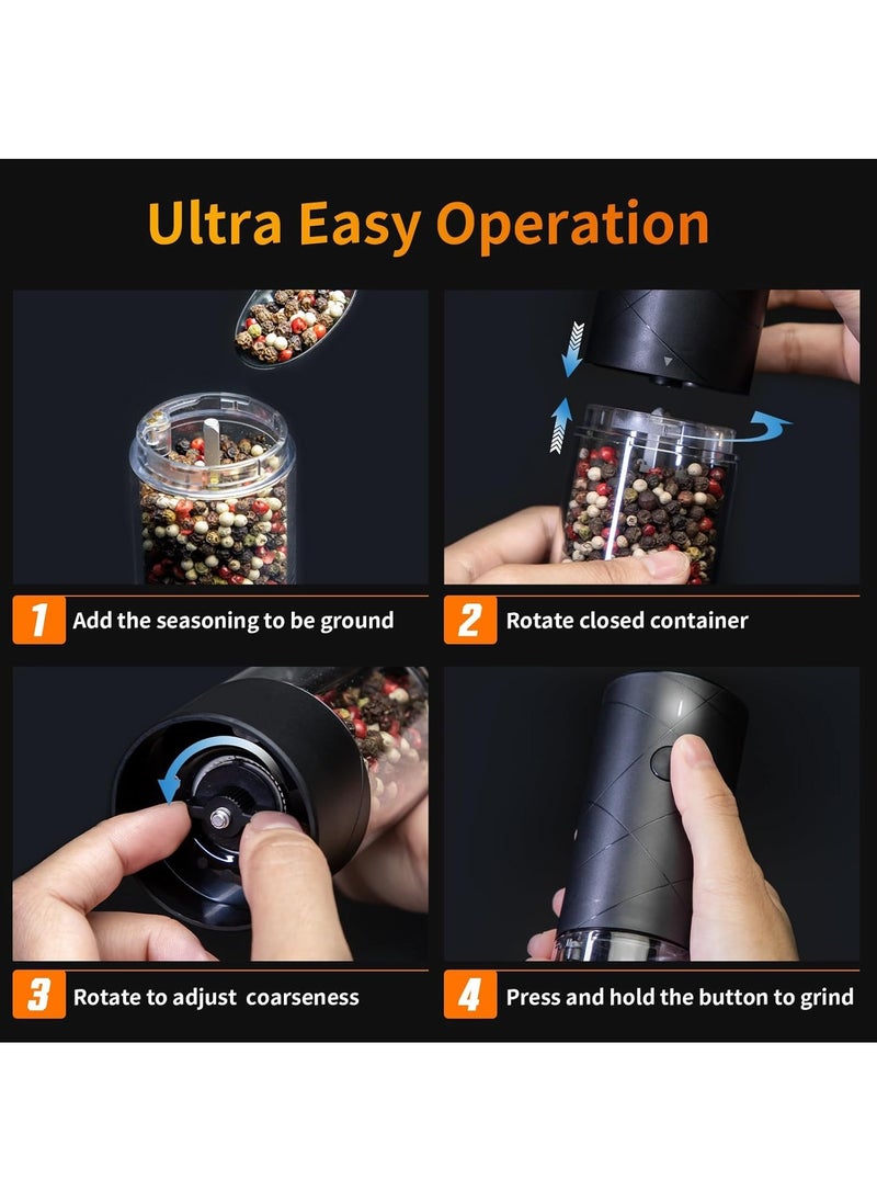 2Pack Electric Salt and Pepper Grinder Set USB Rechargeable with Warm LED Light, Adjustable Coarseness Large Capacity Automatic Salt Pepper Mill Grinder for Kitchen, Restaurant, Outdoor, Black - pzsku/ZC6C9759091336E99740CZ/45/_/1729651713/8a0e74fc-d388-4c2b-a331-493451091600