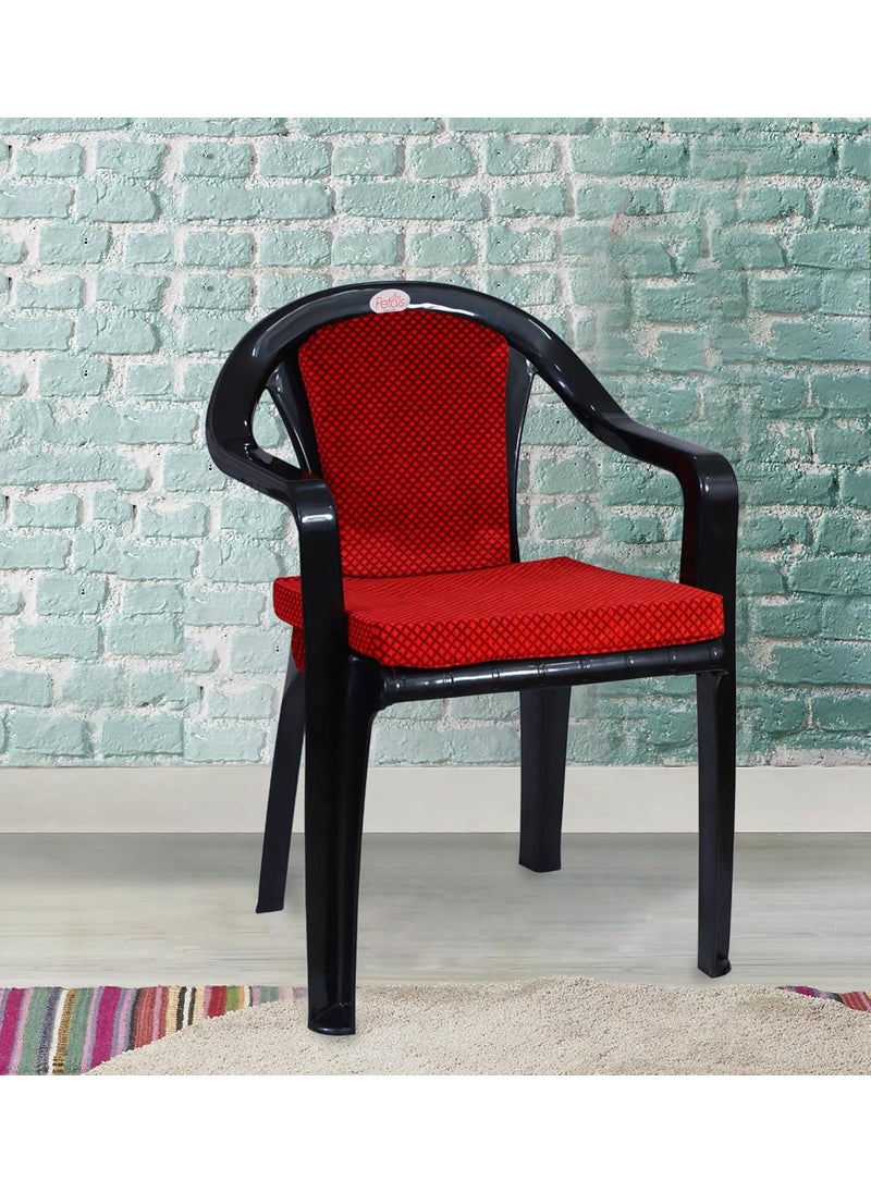 Petals PETALS Royal Plastic Cushion Chairs for Home Office Outdoor Plastic Arm Chair Patio Dining Chairs Bearing Capacity 150kgs Black Set of 2  - Image 2