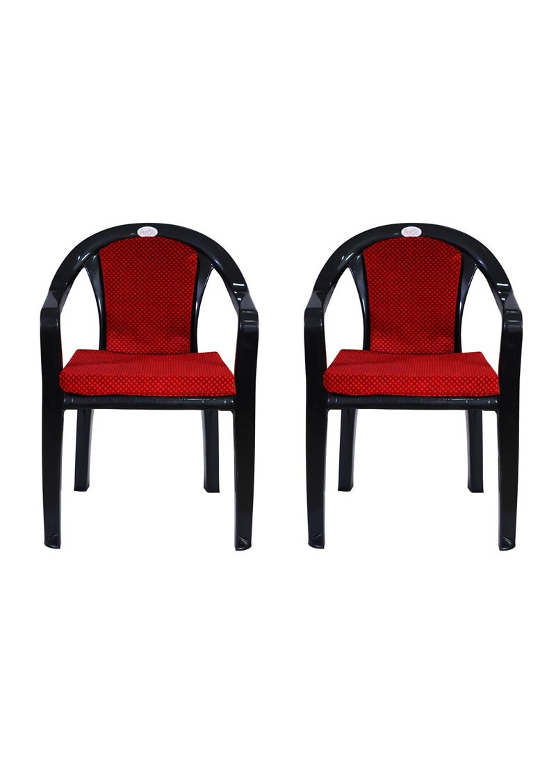 Petals PETALS Royal Plastic Cushion Chairs for Home Office Outdoor Plastic Arm Chair Patio Dining Chairs Bearing Capacity 150kgs Black Set of 2  - Image 1