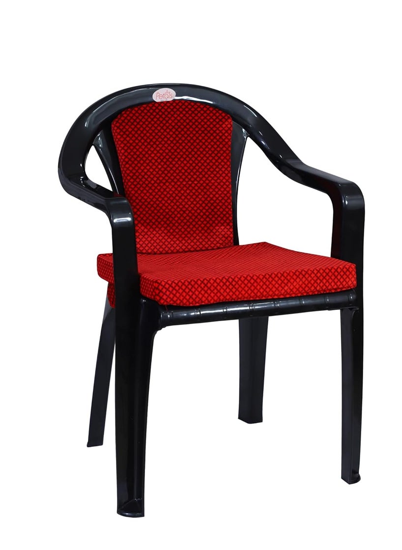 Petals PETALS Royal Plastic Cushion Chairs for Home Office Outdoor Plastic Arm Chair Patio Dining Chairs Bearing Capacity 150kgs Black Set of 2  - Image 4