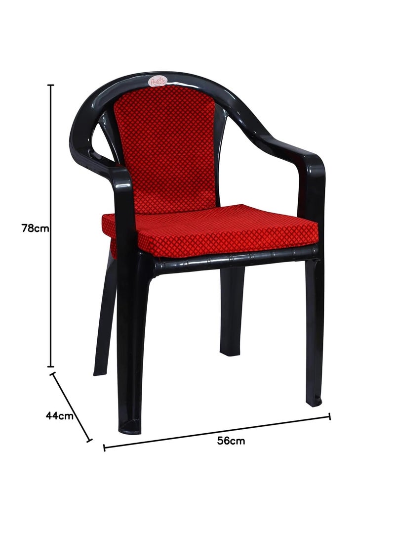 Petals PETALS Royal Plastic Cushion Chairs for Home Office Outdoor Plastic Arm Chair Patio Dining Chairs Bearing Capacity 150kgs Black Set of 2  - Image 3
