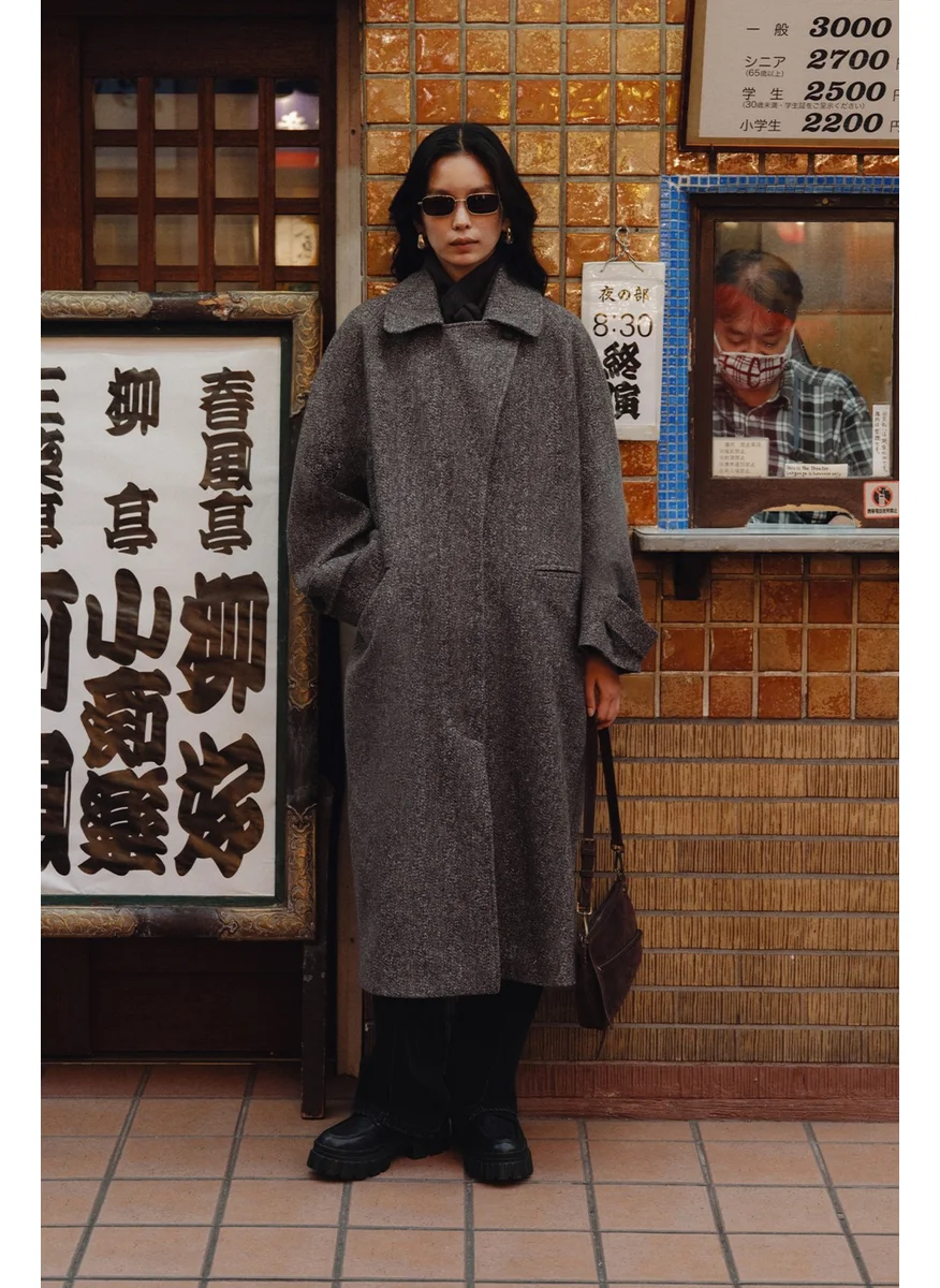 مانوكا Asymmetric Closure Cashmere Coat Black
