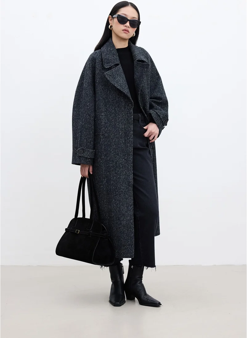 مانوكا Asymmetric Closure Cashmere Coat Black