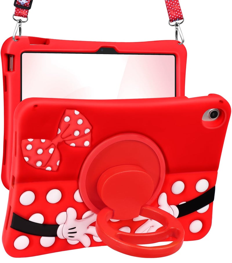 Lotadilo Cute for iPad A16 Case/for iPad 10th Generation/11 Inch Case - Silicone 3D Design for Girls Women Teens Girly Kawaii Funny Cartoon Soft Stand with Lanyard, Red Point - Image 1
