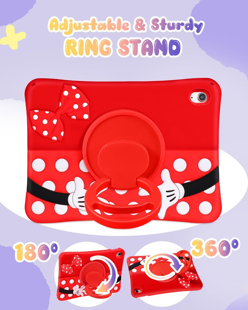 Lotadilo Cute for iPad A16 Case/for iPad 10th Generation/11 Inch Case - Silicone 3D Design for Girls Women Teens Girly Kawaii Funny Cartoon Soft Stand with Lanyard, Red Point - Image 4