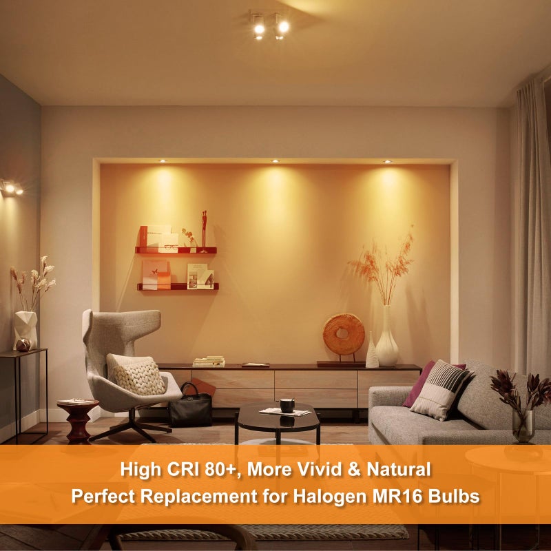 Mlambert لمبرت 12 حزمة لمبات LED MR16 50W مكافئ هالوجين، 2700K أبيض دافئ، 5W GU5.3 لمبة سبوتلايت MR16 12V، غير قابلة للتعتيم، زاوية شعاع 45° للمناظر الطبيعية - Image 5