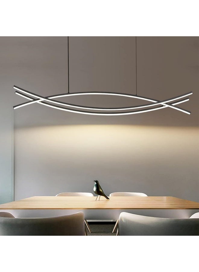 Modern LED Wave Pendant Light with Remote Control – Dimmable Linear Chandelier for Dining Room, Adjustable Color Temperature Ceiling Light Fixture for Kitchen Island & Living Room Décor - Image 1