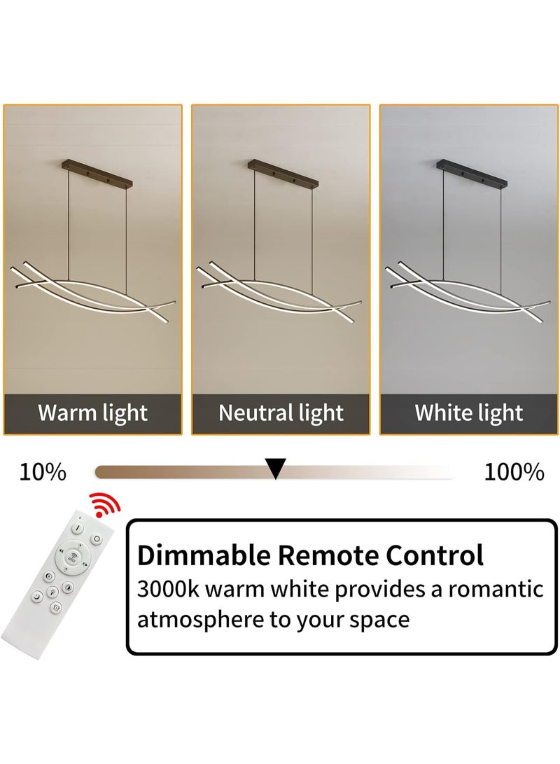Modern LED Wave Pendant Light with Remote Control – Dimmable Linear Chandelier for Dining Room, Adjustable Color Temperature Ceiling Light Fixture for Kitchen Island & Living Room Décor - Image 2