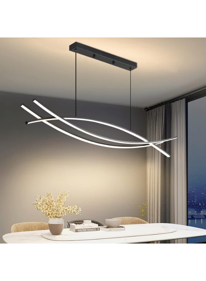 Modern LED Wave Pendant Light with Remote Control – Dimmable Linear Chandelier for Dining Room, Adjustable Color Temperature Ceiling Light Fixture for Kitchen Island & Living Room Décor - Image 3