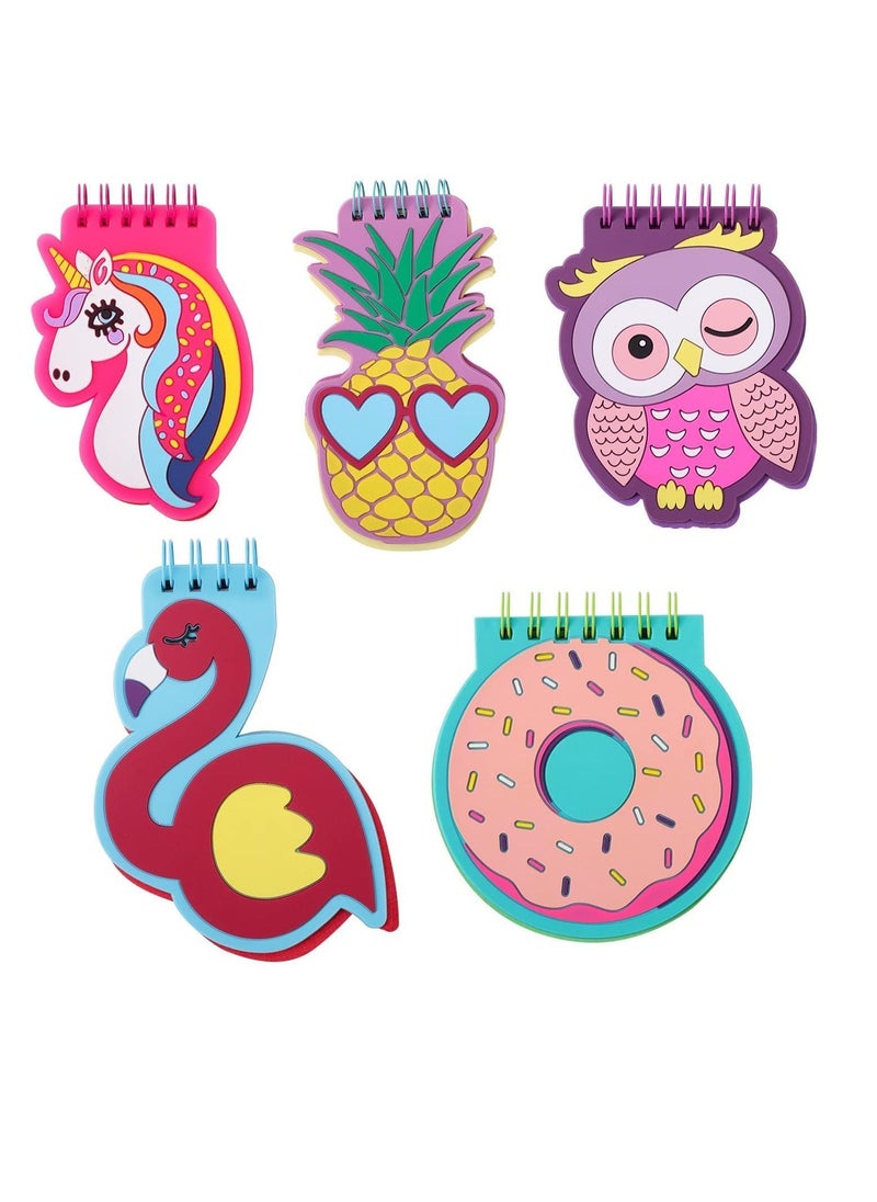 Y&D - Spiral Notebook, Cute Cartoon Memo Books Pads PVC Cover Pocket Small Notepad, 3.5" x 5", 50 Sheets / Pad, 5 Pack - Image 1