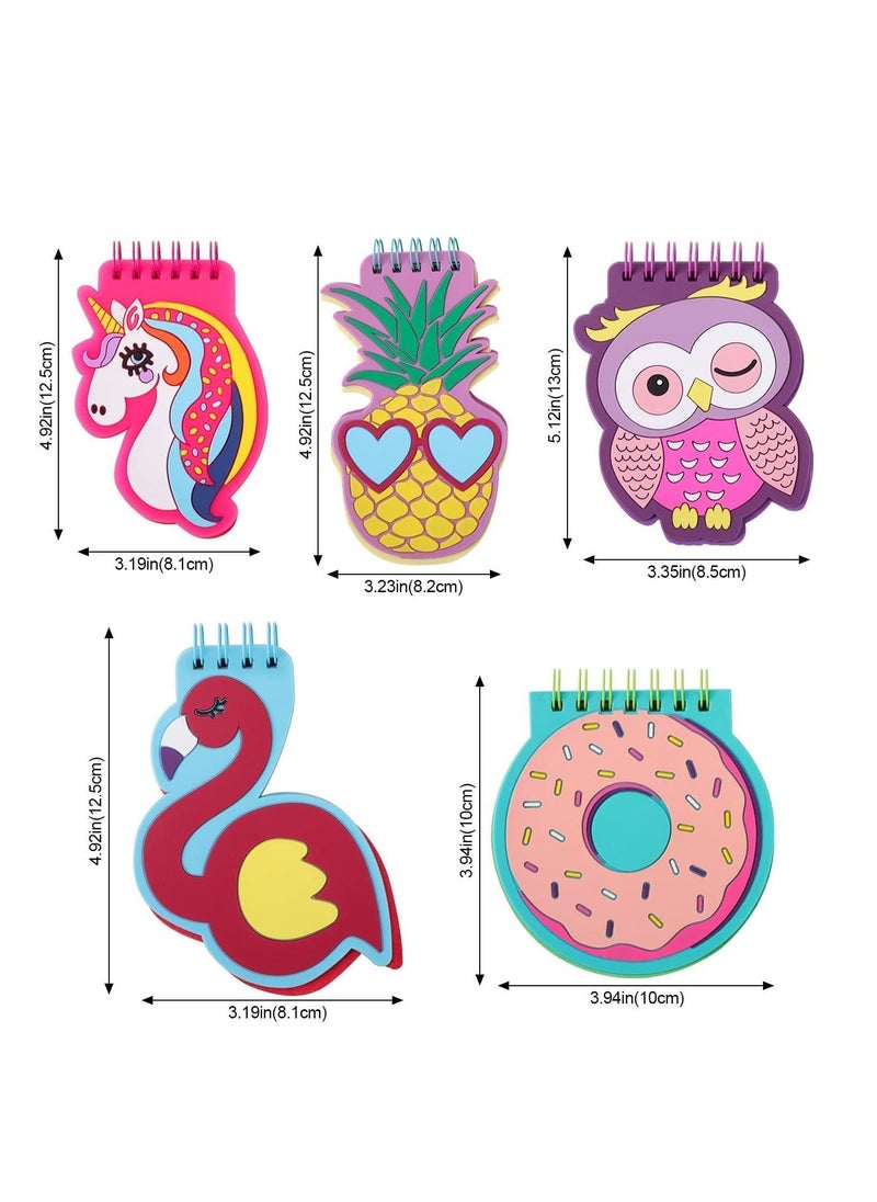 Y&D - Spiral Notebook, Cute Cartoon Memo Books Pads PVC Cover Pocket Small Notepad, 3.5" x 5", 50 Sheets / Pad, 5 Pack - Image 1