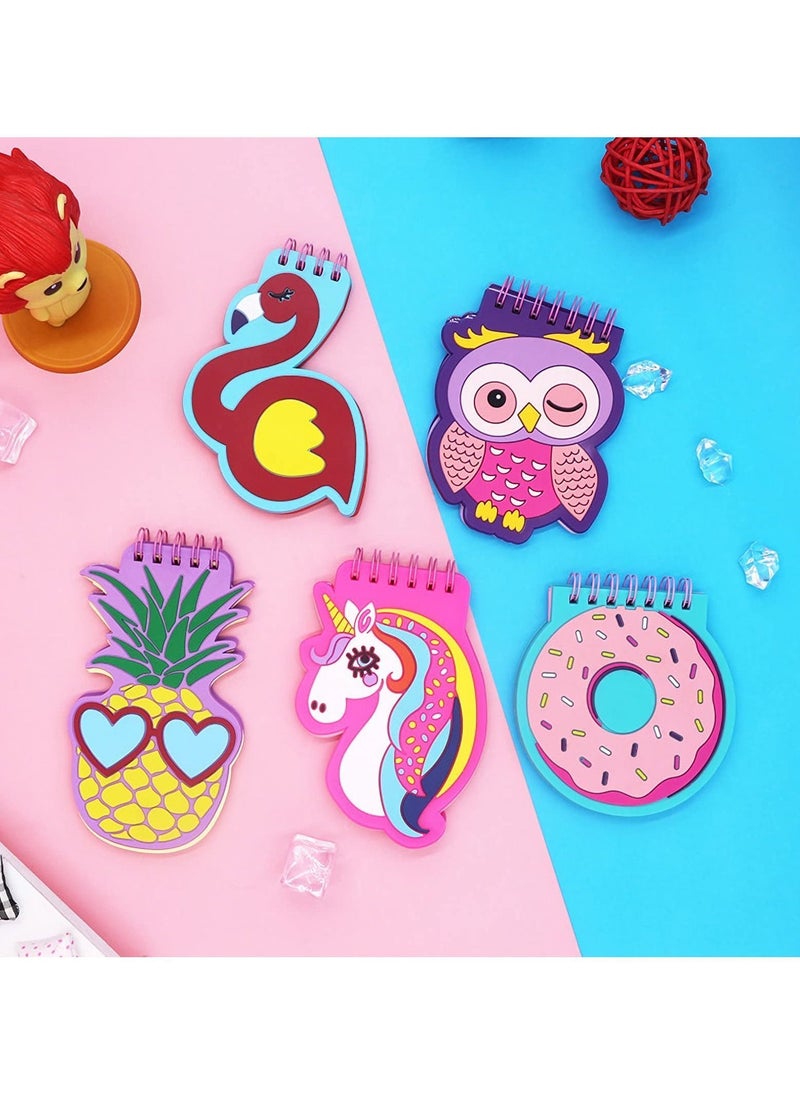 Y&D - Spiral Notebook, Cute Cartoon Memo Books Pads PVC Cover Pocket Small Notepad, 3.5" x 5", 50 Sheets / Pad, 5 Pack - Image 1