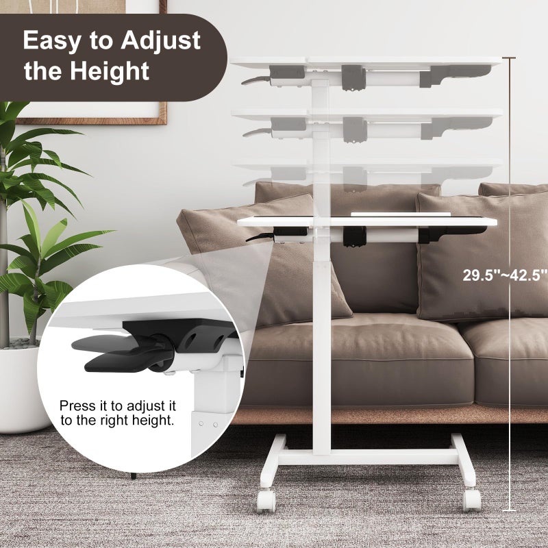 PUNCIA Adjustable Tilt Overbed Table with Wheels Mobile Laptop Desk and Rolling Computer Cart â€“ Portable Bedside and End Table for Home Hospital Sofa Bedroom Office Dorm or Living Room Use - Image 3