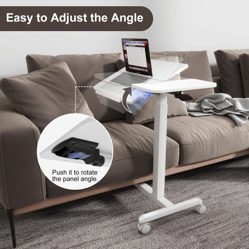 PUNCIA Adjustable Tilt Overbed Table with Wheels Mobile Laptop Desk and Rolling Computer Cart â€“ Portable Bedside and End Table for Home Hospital Sofa Bedroom Office Dorm or Living Room Use - Image 4