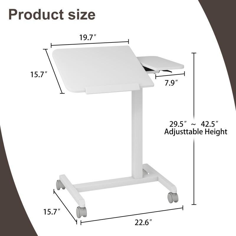 PUNCIA Adjustable Tilt Overbed Table with Wheels Mobile Laptop Desk and Rolling Computer Cart â€“ Portable Bedside and End Table for Home Hospital Sofa Bedroom Office Dorm or Living Room Use - Image 2