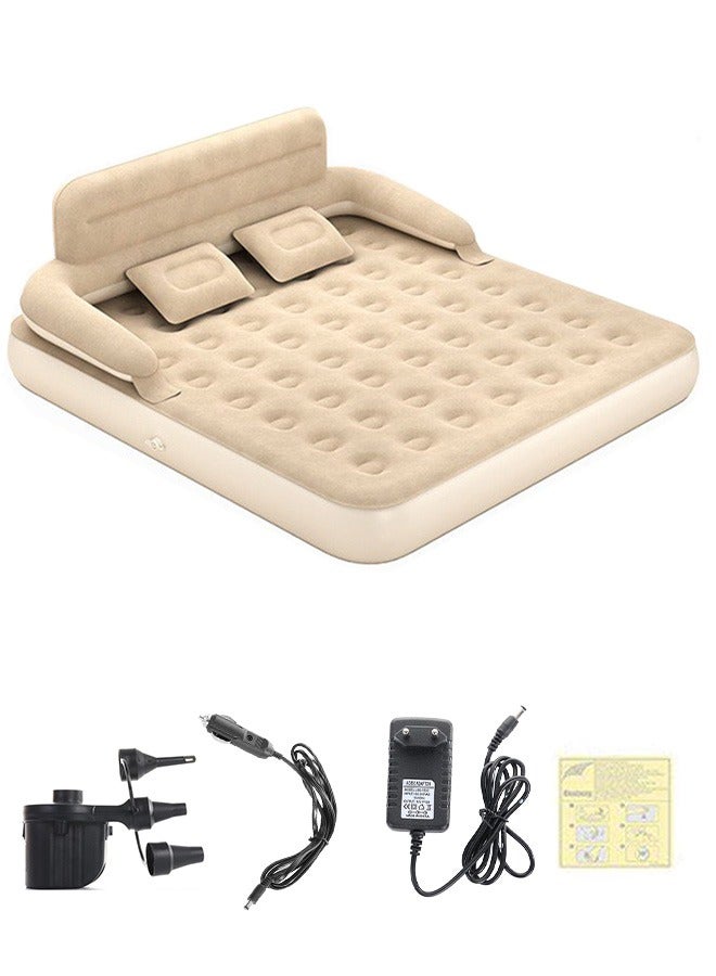 مرتبة هوائية قابلة للنفخ، مرتبة هوائية كبيرة الحجم مع مضخة كهربائية، سرير هوائي قابل للنفخ محمول مع وسائد مسند ظهر ناعمة، مرتبة سرير قابلة للنفخ، مثالية للتخييم والمنزل، 203 سم * 183 سم * 81 سم - Image 1