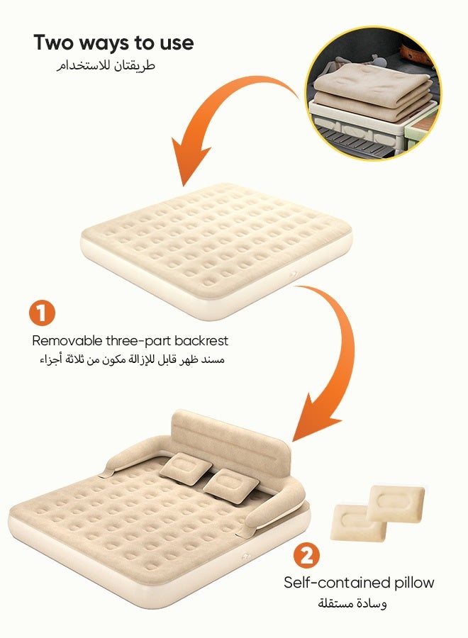 مرتبة هوائية قابلة للنفخ، مرتبة هوائية كبيرة الحجم مع مضخة كهربائية، سرير هوائي قابل للنفخ محمول مع وسائد مسند ظهر ناعمة، مرتبة سرير قابلة للنفخ، مثالية للتخييم والمنزل، 203 سم * 183 سم * 81 سم - Image 5